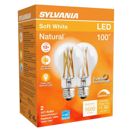 Sylvania Sylvania TruWave A21 E26 (Medium) LED Bulb Soft White 100 Watt Equivalence 2 pk 40754